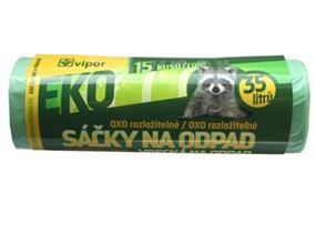 Sáček do koše EKO zatahovací LDPE 35l - zelený (1role) 